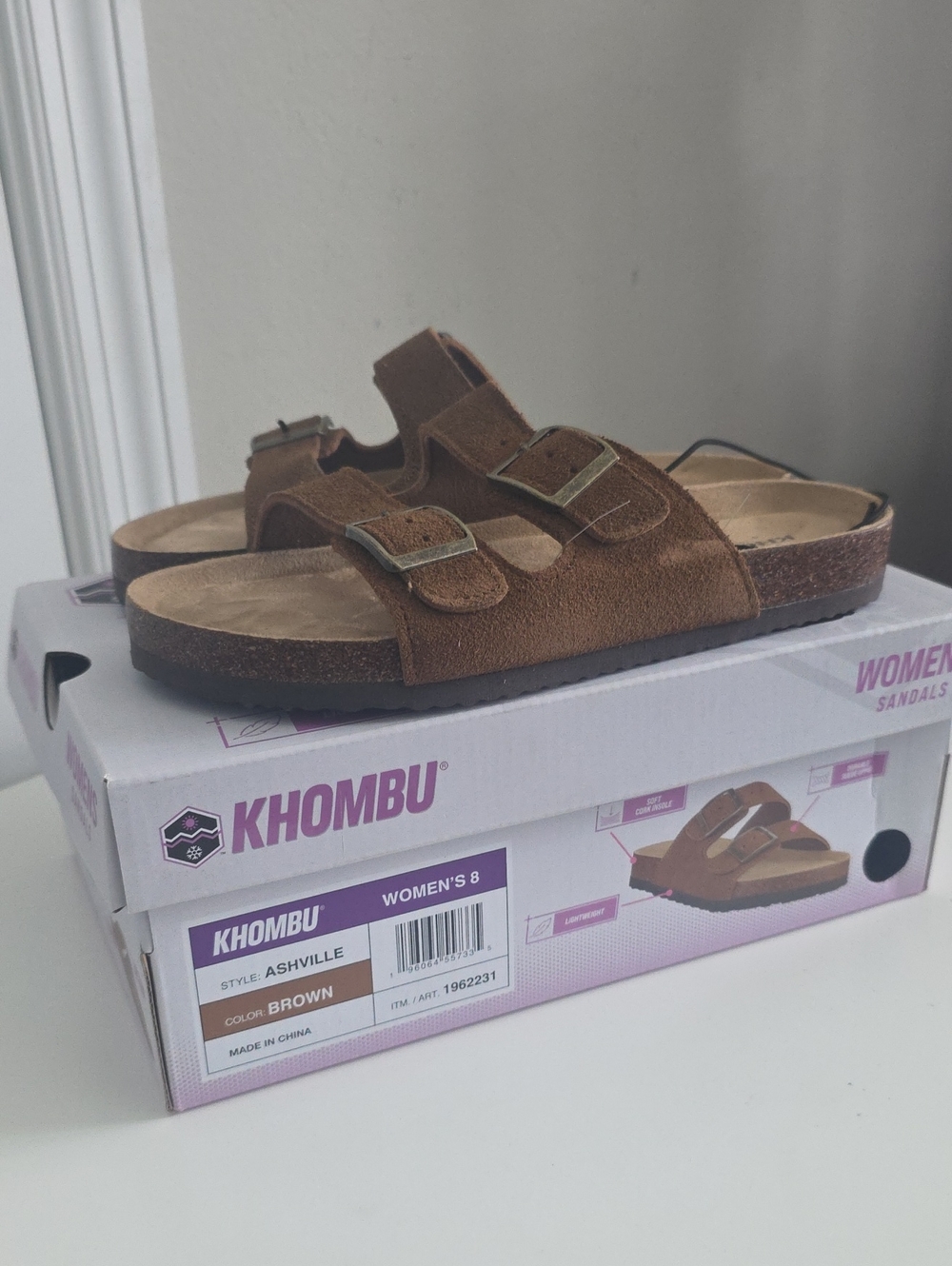 Khombu Brown Suede Double-Strap womens Sandals